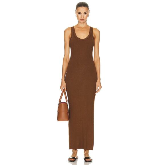Enza Costa Silk Sweater Knit Tank Dress Dark Whole Grain - M